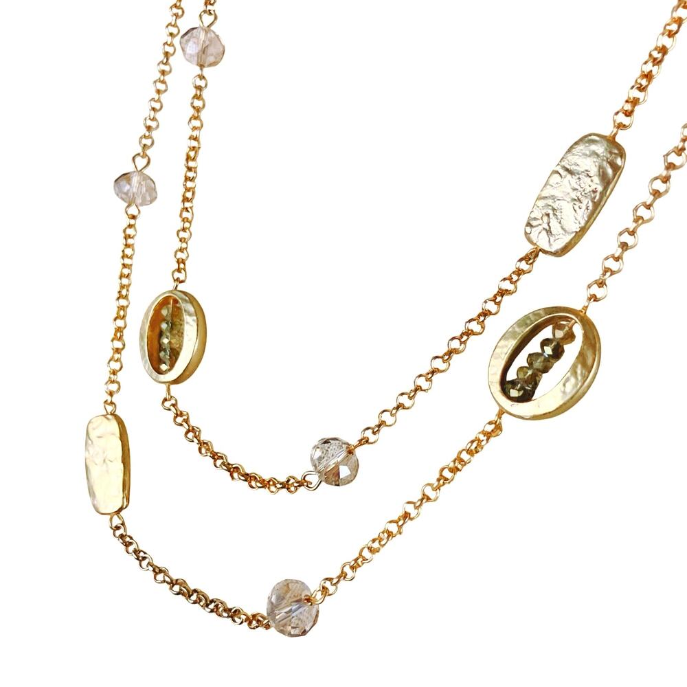 Long Bead Charm Necklace 55" Layered "Charming Charlie" Glass Gold Tone 2010s